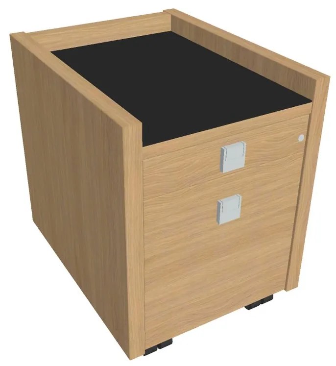 Verno mobil konténer 47 x 60 cm üveggel, 2 fiók, világos tölgy / fekete
