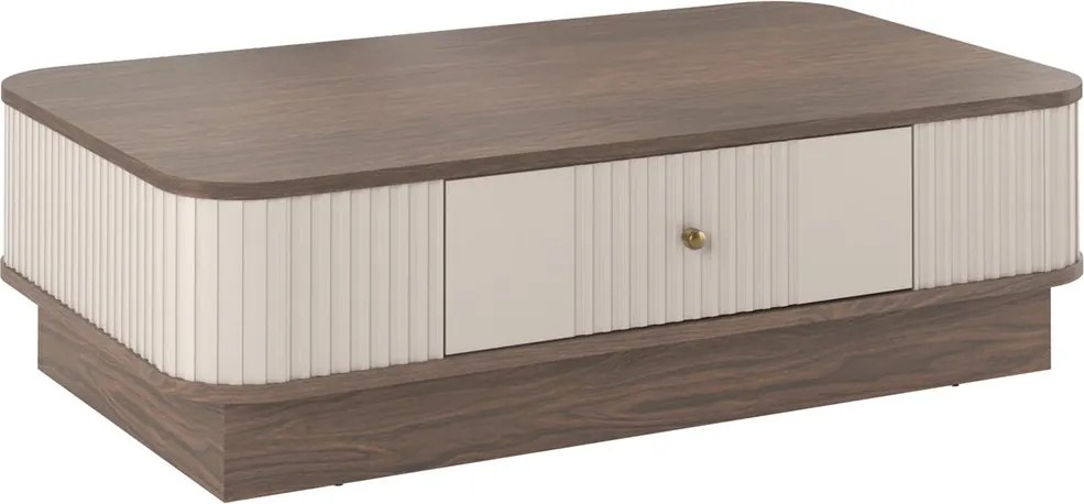 Vesper dohányzóasztal 103x60 cm fiókkal lábazaton - kasmír / dió / arany fogantyú