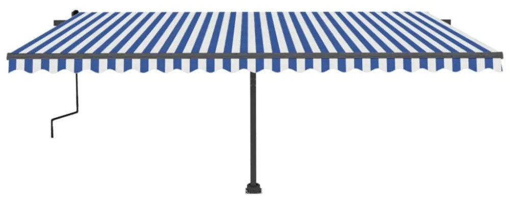 kék és fehér kézzel kihúzható póznás napellenző 500 x 350 cm