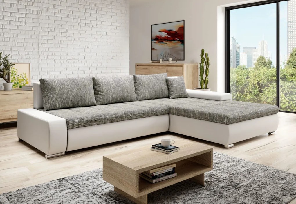 TOSCANIA sarok ülőgarnitúra, 297x80x214, berlin 01/fehér öko-bőr, balos