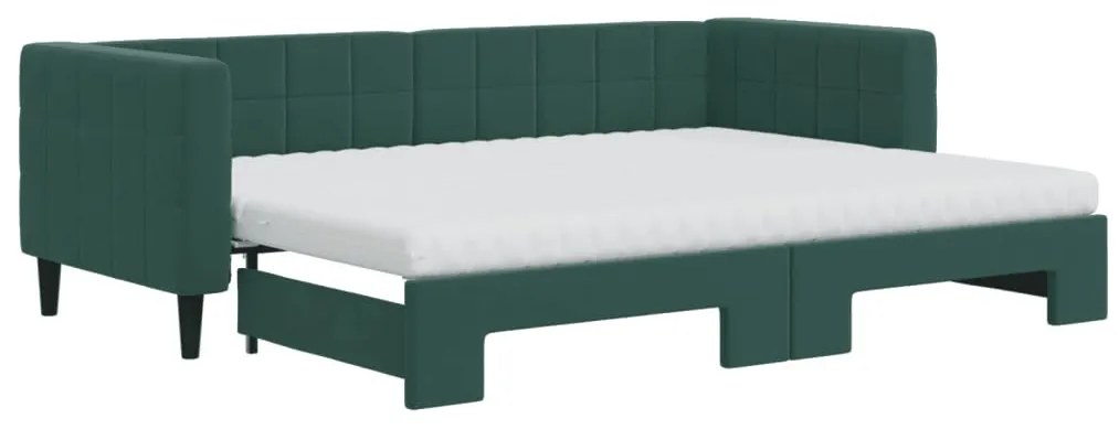 sötétzöld kihúzható bársony heverő matraccal 80 x 200 cm