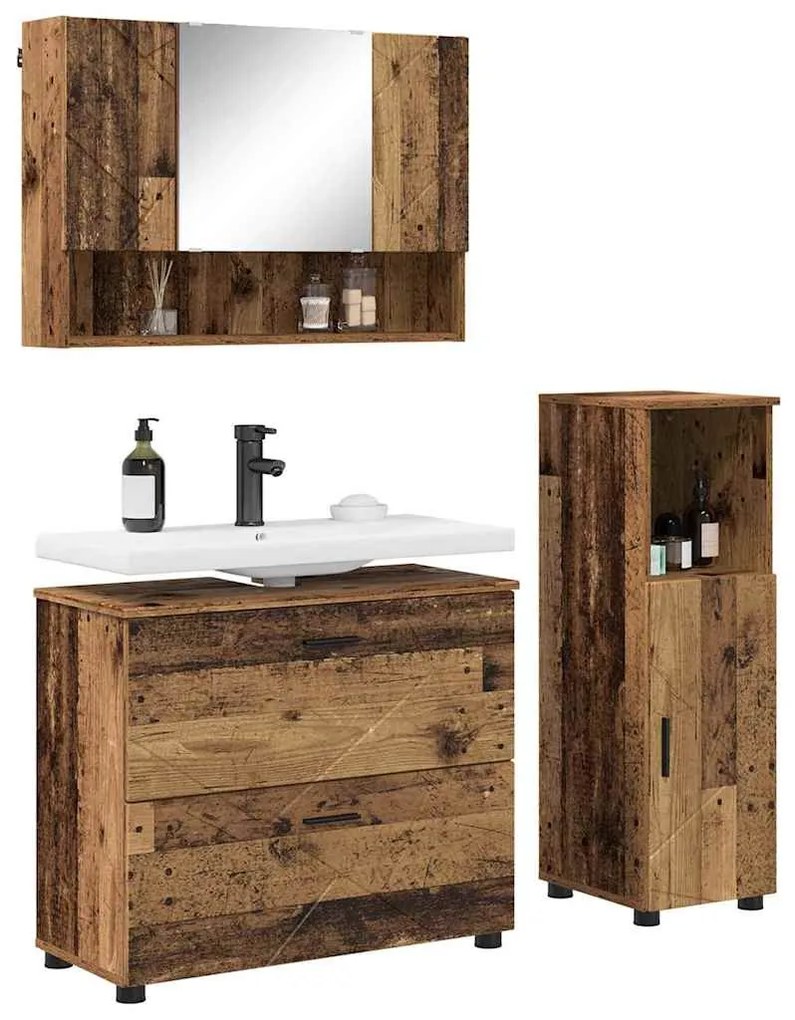 Fürdőszoba bútor szett 3 pcs Régi fa 76.5 x 35 x 64 cm Faanyag