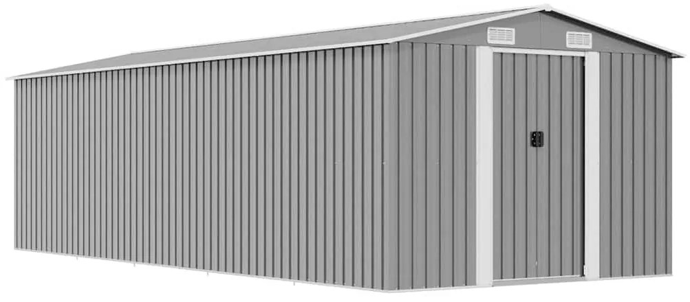 vidaXL szürke fém kerti fészer 257 x 580 x 181 cm