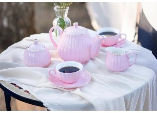 15 darabos porcelán kávészett, rózsaszín