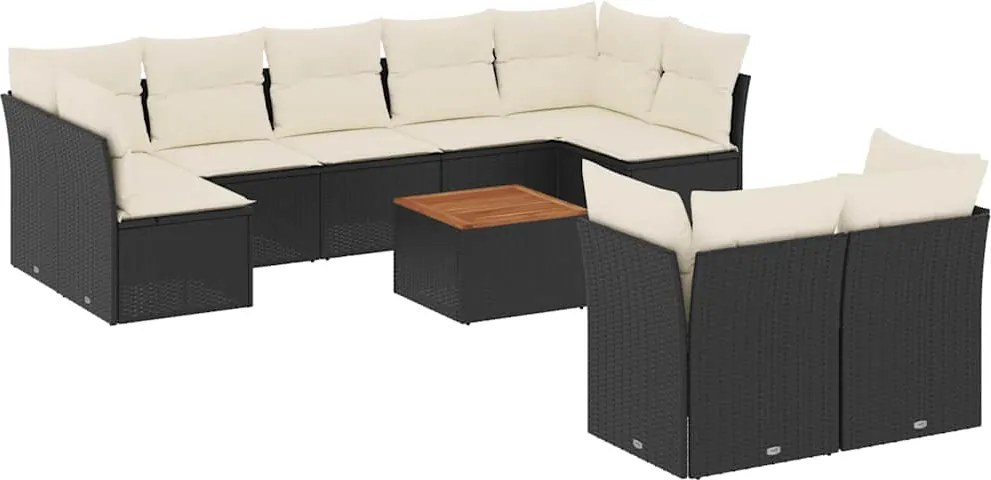 vidaXL 10 részes fekete polyrattan kerti ülőgarnitúra párnákkal