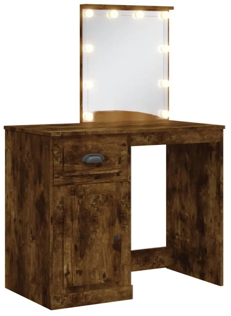 füstös tölgy színű fésülködőasztal LED-lámpákkal 90x42x132,5 cm