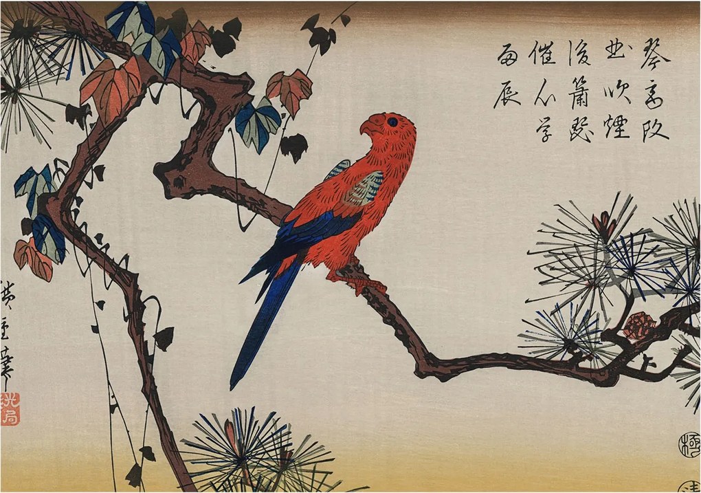 Divatos Flizelin tapéta 3D ragasztóval Fali madár az ágon 312x219 Ragasztó