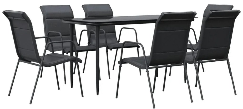 vidaXL 7 részes fekete acél és textilén kerti étkezőgarnitúra