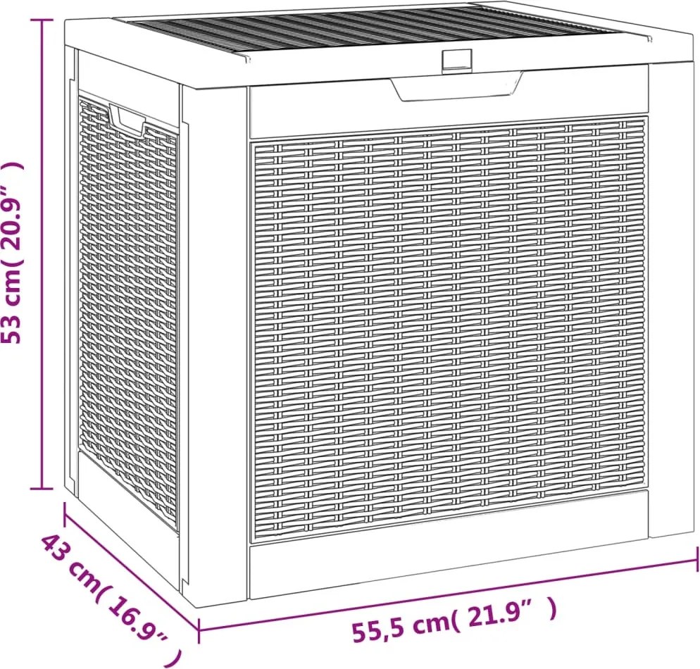 vidaXL fekete polipropilén kerti tárolóláda 55,5x43x53 cm