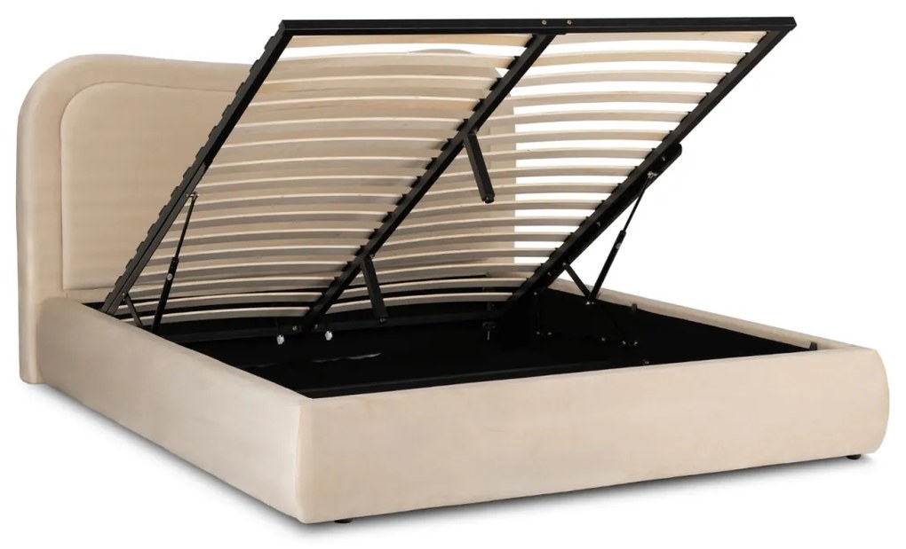 Bézs Bársony Franciaágy Ágyneműtartóval. 160x200 HAGA