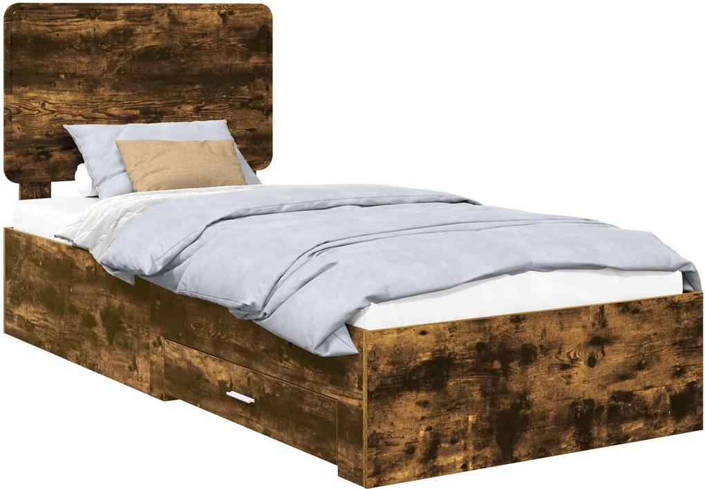 vidaXL Ágykeret fejtámlával fiókkal Füstölt tölgy 90 x 190 cm Faanyag
