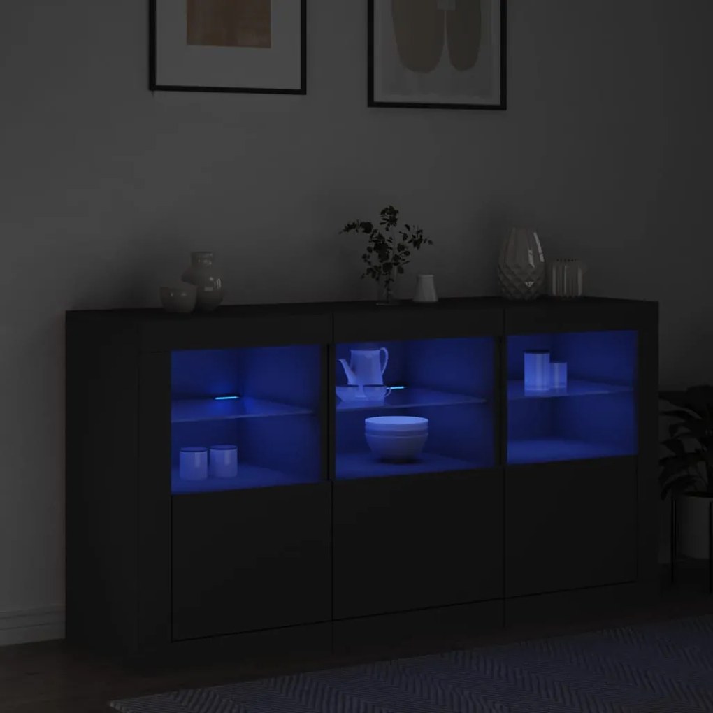 fekete tálalószekrény LED-világítással 123 x 37 x 67 cm