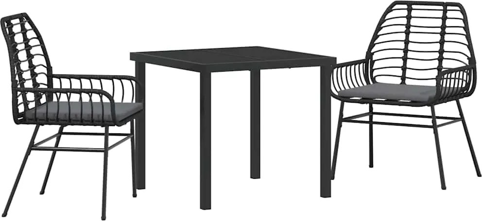 vidaXL Kert étkező szett 3 pcs Fekete polirattan