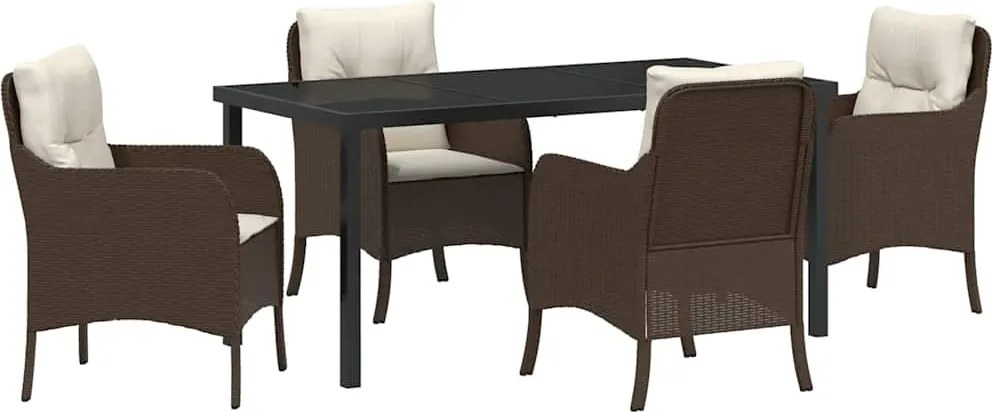 vidaXL Kert étkező szett párnával 5 pcs Barna polirattan