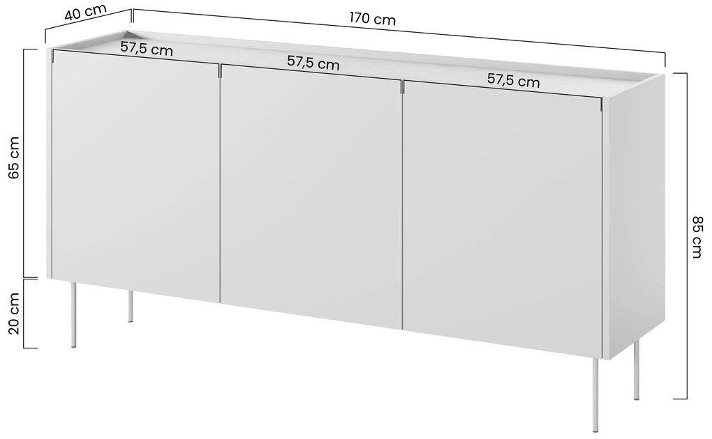 Desin háromajtós komód 170 3D - kasmír / nagano-tölgy