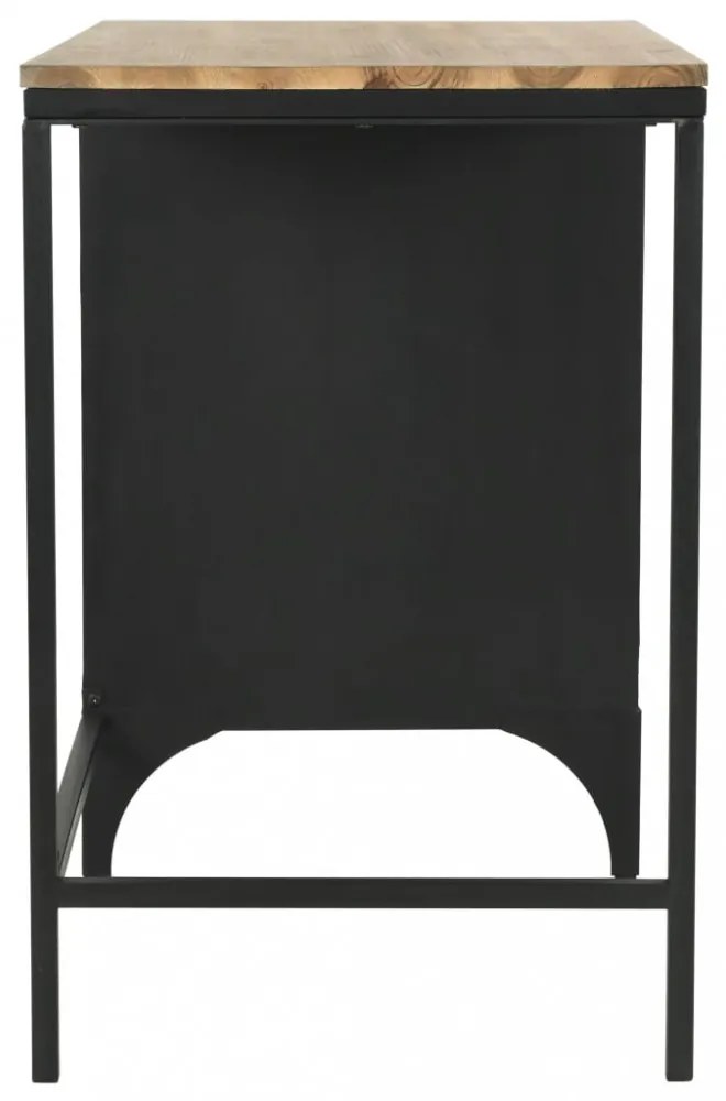 szekrényes íróasztal tömör fenyőfából és acélból 100x50x76 cm