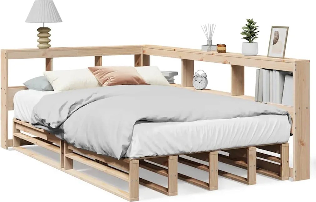 vidaXL tömör fenyőfa könyvespolcos ágy matrac nélkül 120 x 200 cm