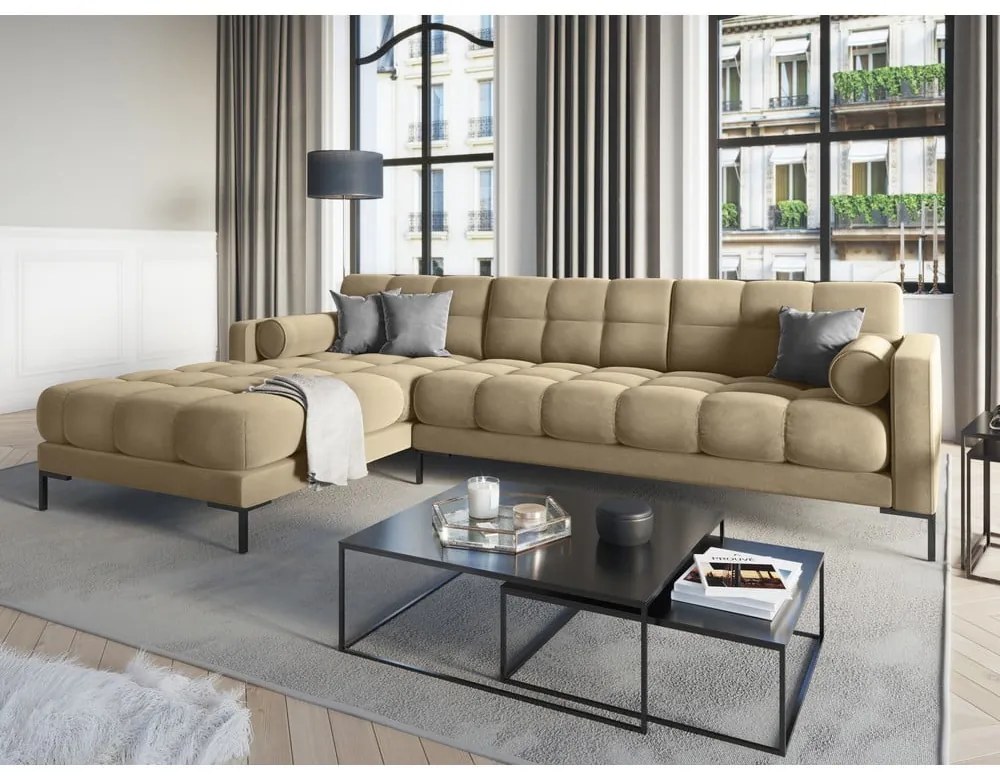 Bali bézs bársony sarokkanapé, bal oldali - Cosmopolitan Design