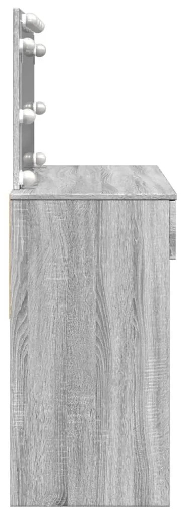 szürke sonoma színű fésülködőasztal LED-del 100 x 40 x 120 cm