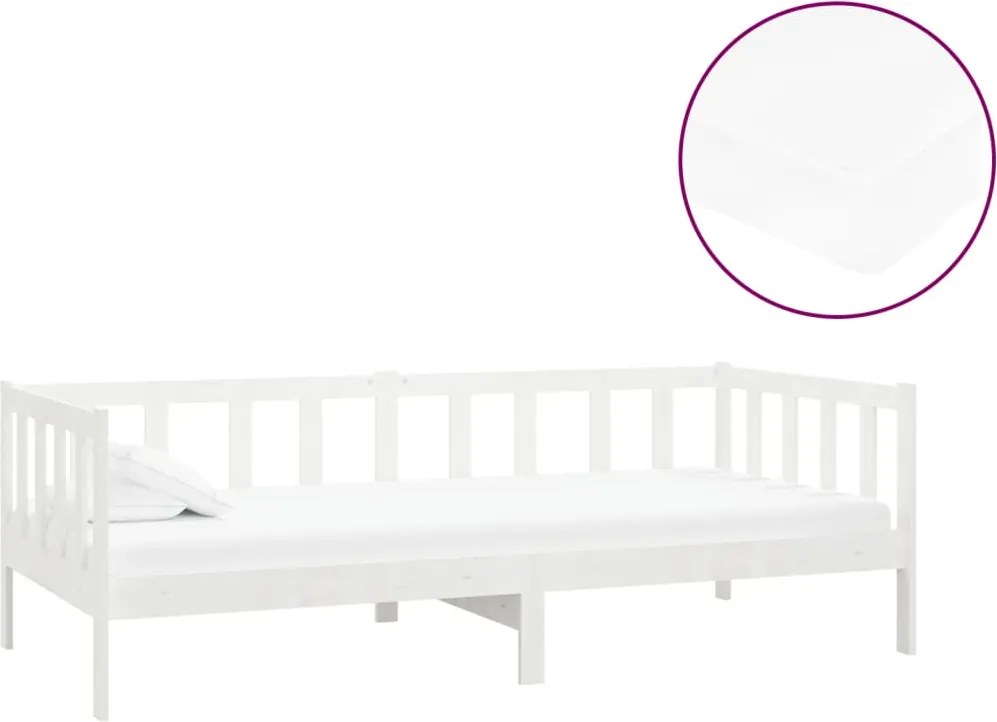 vidaXL fehér tömör fenyőfa dívány matraccal 90 x 200 cm