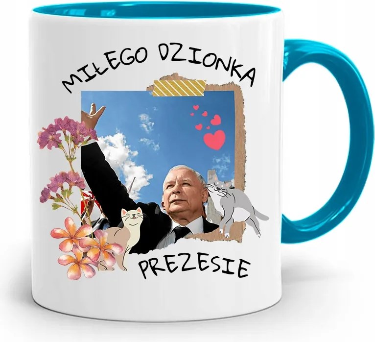 Kék Vicces Bögre Jaroslaw Kaczynski fényképes nyomattal