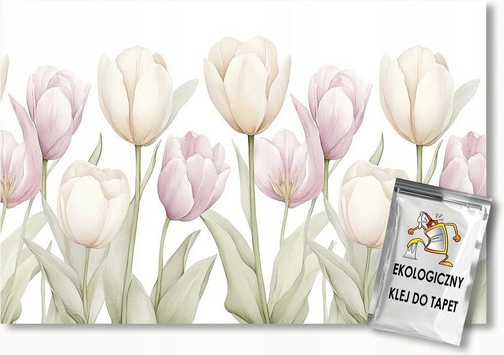 Fotótapéta Flizelina Grafika Természet Bézs Rózsaszín Tulipán Virágok 350x250 ragasztó