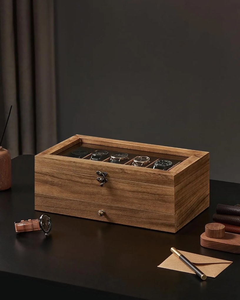 12 rekeszes óratartó doboz rusztikus dió színben