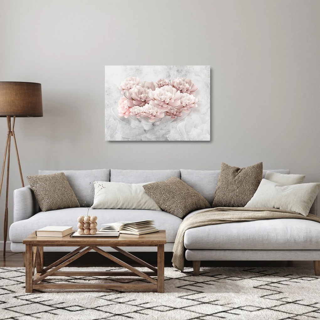 Kép - Rózsaszín virágok a falon (üvegen) (70x50 cm)