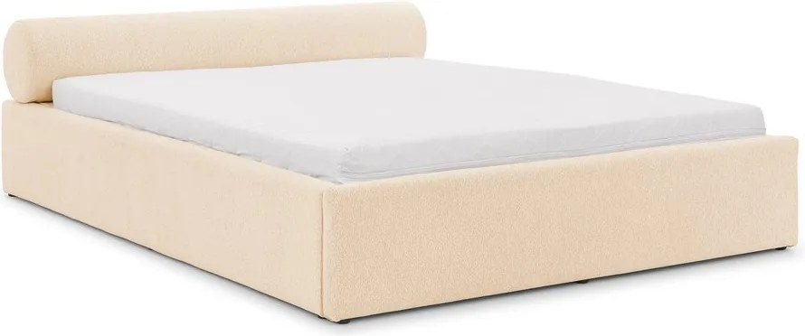 Krémszínű kárpitozott ágyneműtartós franciaágy ágyráccsal 180x200 cm Cille – Ropez