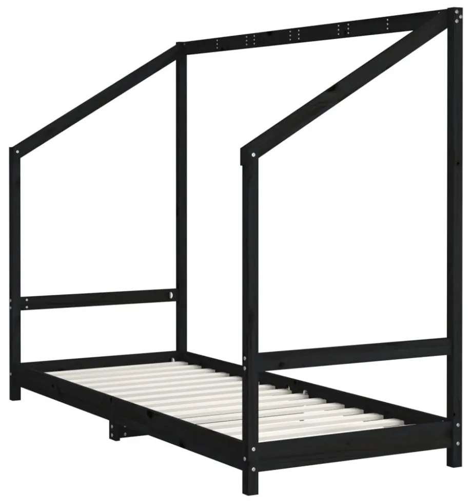 fekete tömör fenyőfa gyerekágykeret 2 x (80 x 200) cm
