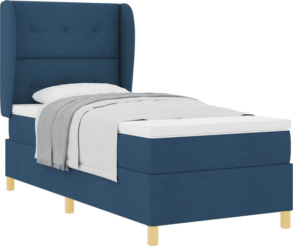 vidaXL Boxspring ágy matraccal Sötétszürke 90x190 cm Szövet Kék szövet