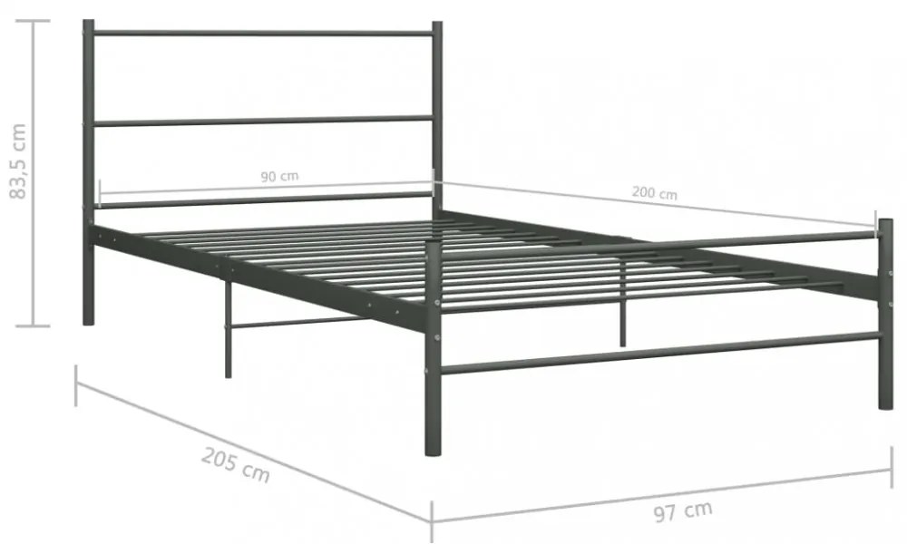 szürke fém ágykeret 90 x 200 cm