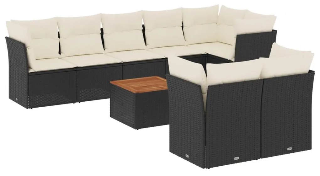 9 részes fekete polyrattan kerti ülőgarnitúra párnákkal