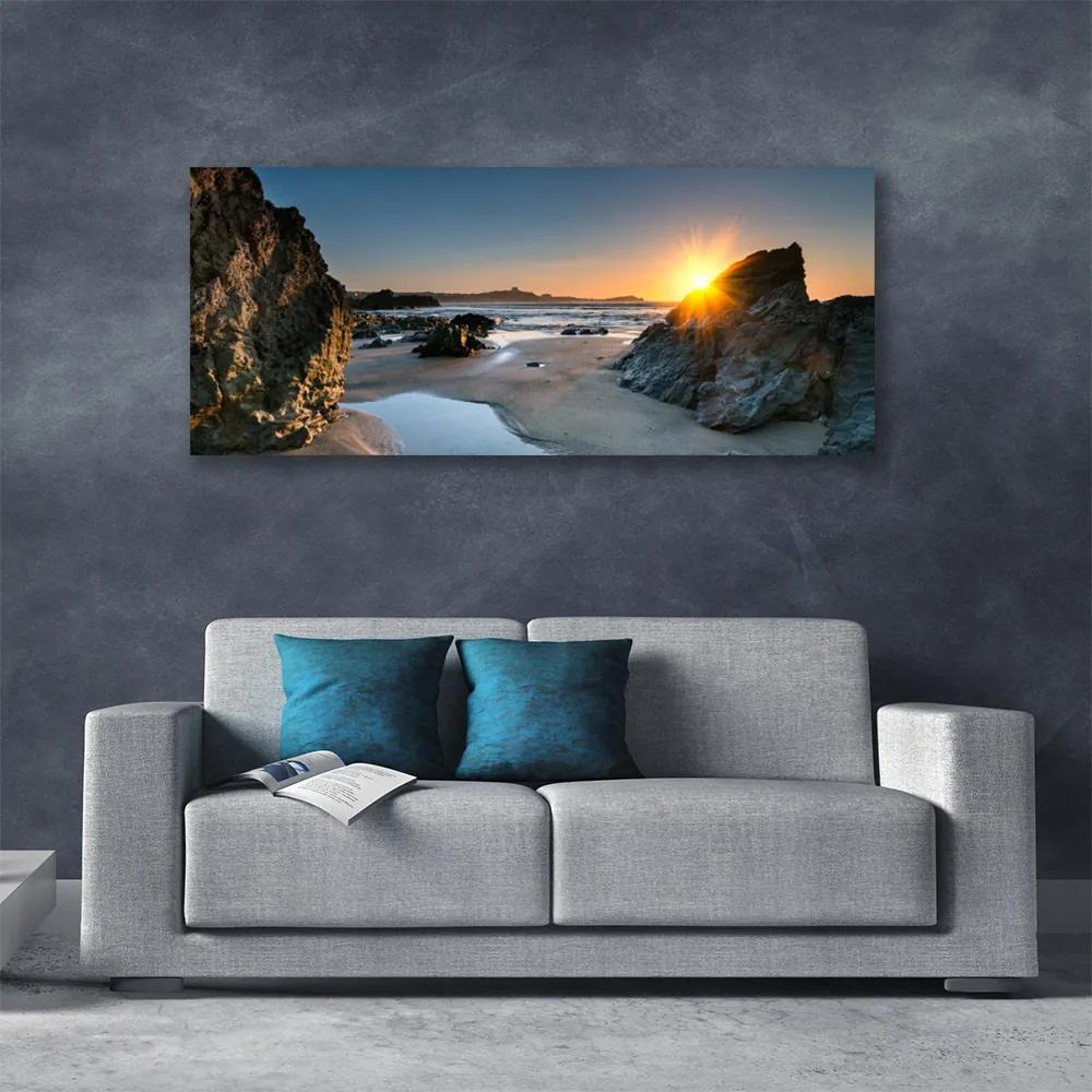 Vászonkép Rock Beach Sun Landscape 120x60 cm