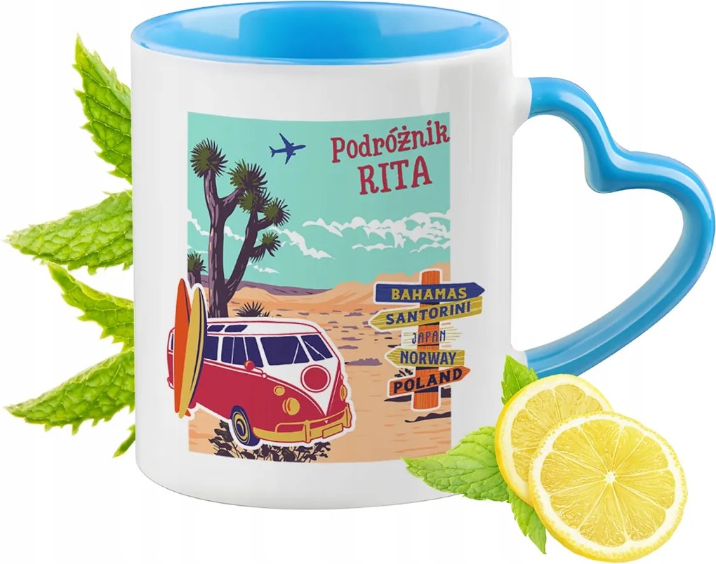 Kék bögre szív alakú füllel Rita számára Ideális Ajándék