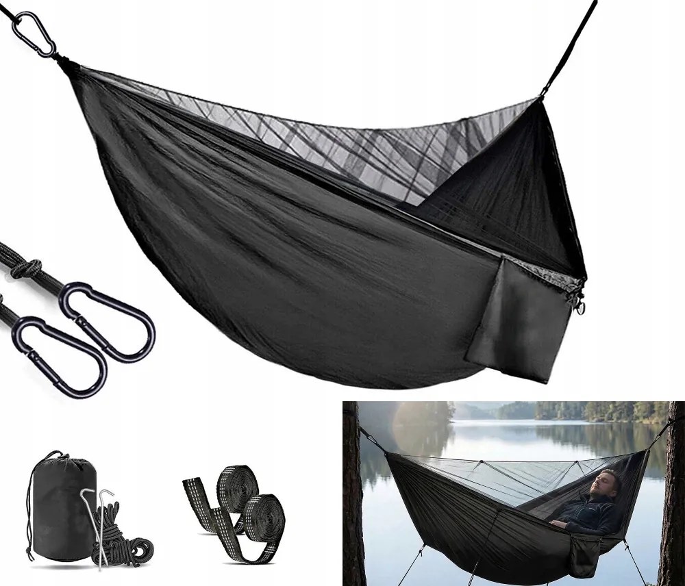 Kerti Függőágy Kétszemélyes Túra Szúnyoghálóval 300KG Szett