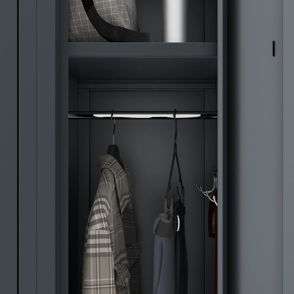 Pléh öltözőszekrény talpazaton, négymodulos, polcokkal KACPER II, 600 x 1800 x 500 mm, antracit