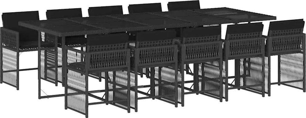 vidaXL 11 részes fekete polyrattan kerti étkezőgarnitúra párnákkal