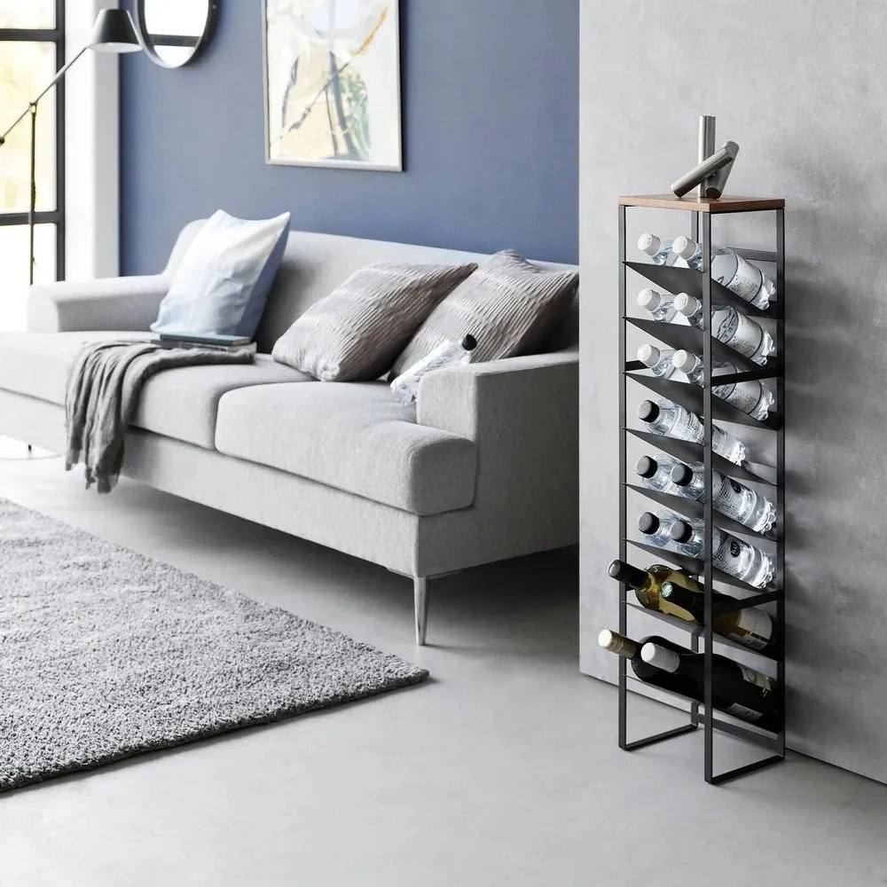 Fekete fém bortartó polcos állvány, palackok száma 16 20x88,5x19 cm Tower – YAMAZAKI