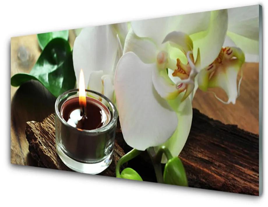 Üvegkép falra Orchid gyertya Spa 125x50 cm
