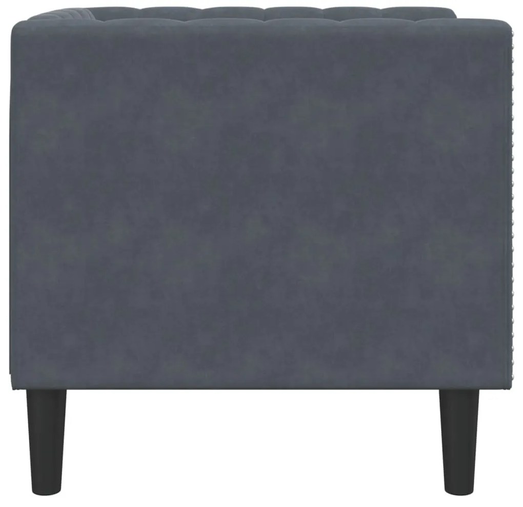 sötétszürke bársony Chesterfield kanapé