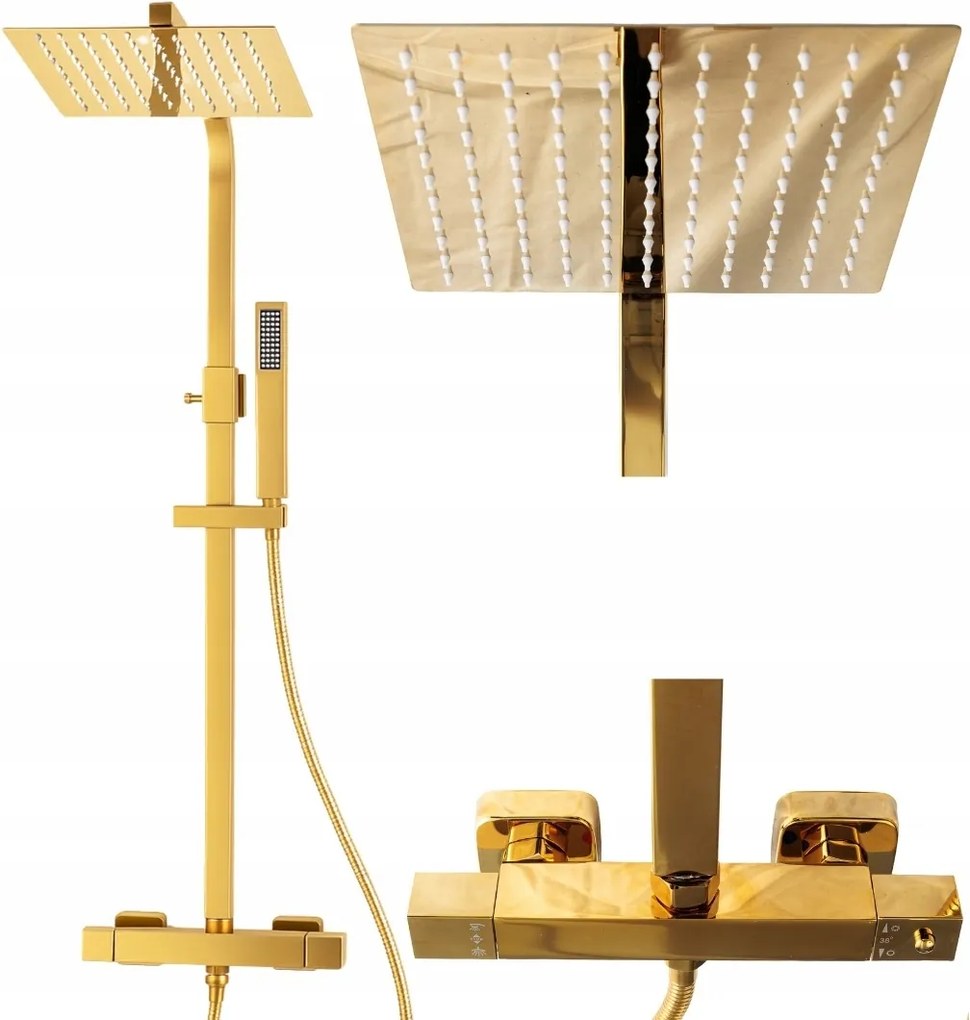 Zuhanyszett falra szerelhető termosztáttal Indes Angelo gold