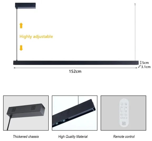 Immax NEO 07307L-LED dimmelhető kábelen függesztett csillár MADEIRA 33W/230V Wi-Fi Tuya 152 cm fekete