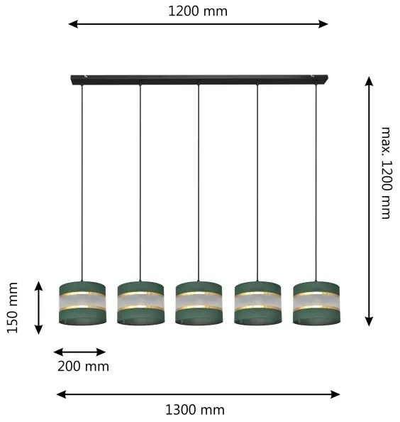 Csillár zsinóron HELEN 5xE27/15W/230V zöld/arany