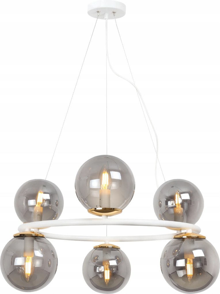 Függő Mennyezeti Lámpa Fehér-arany Csillár Üveg Grafit Gömbök 6XE14
