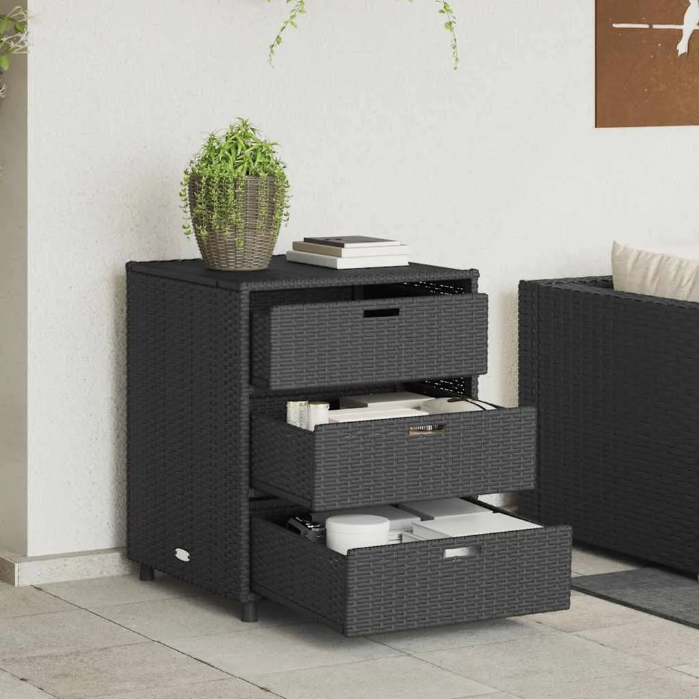 vidaXL fekete polyrattan kerti tárolószekrény 55 x 59 x 69 cm