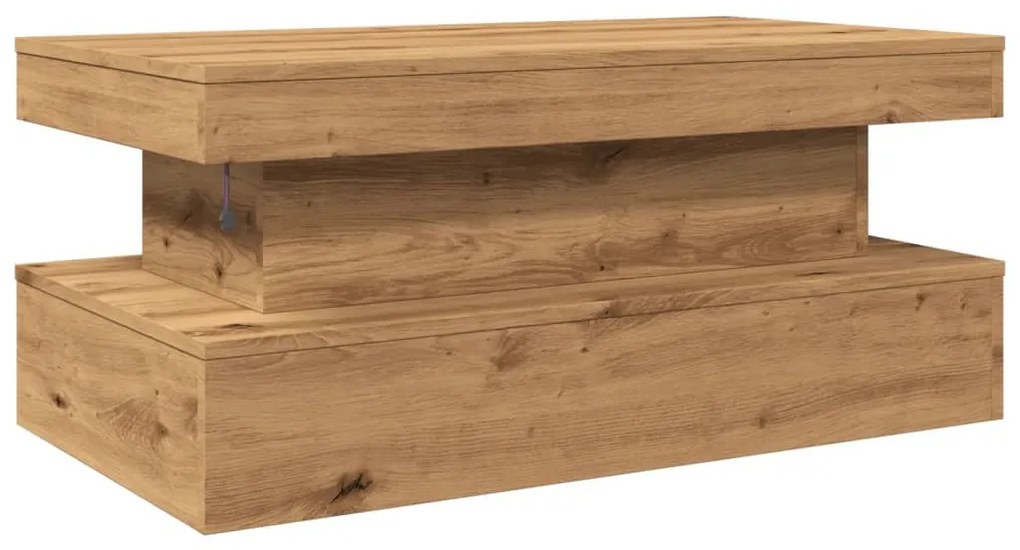 kézműves tölgy színű dohányzóasztal LED-lámpákkal 90x50x40 cm