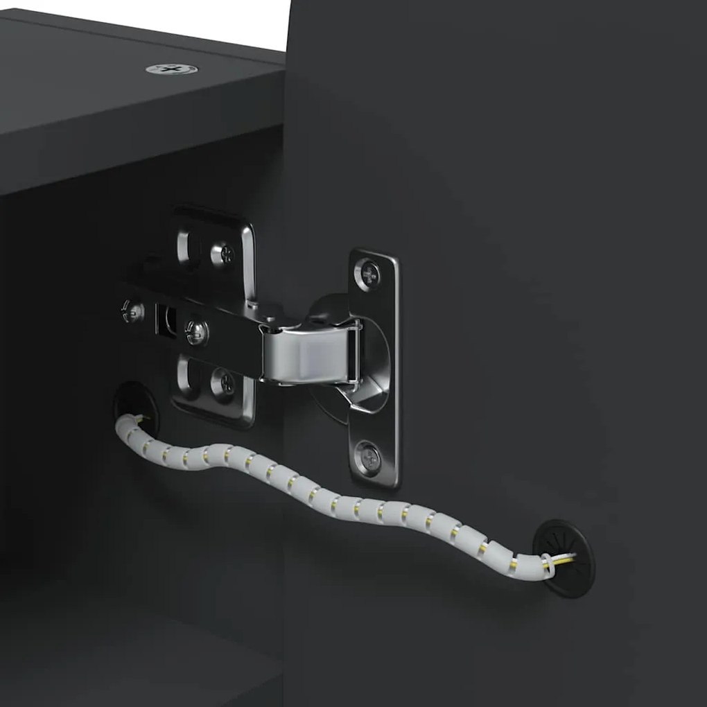 fekete ívelt tükrös fürdőszobaszekrény LED-del 42 x 13 x 70 cm