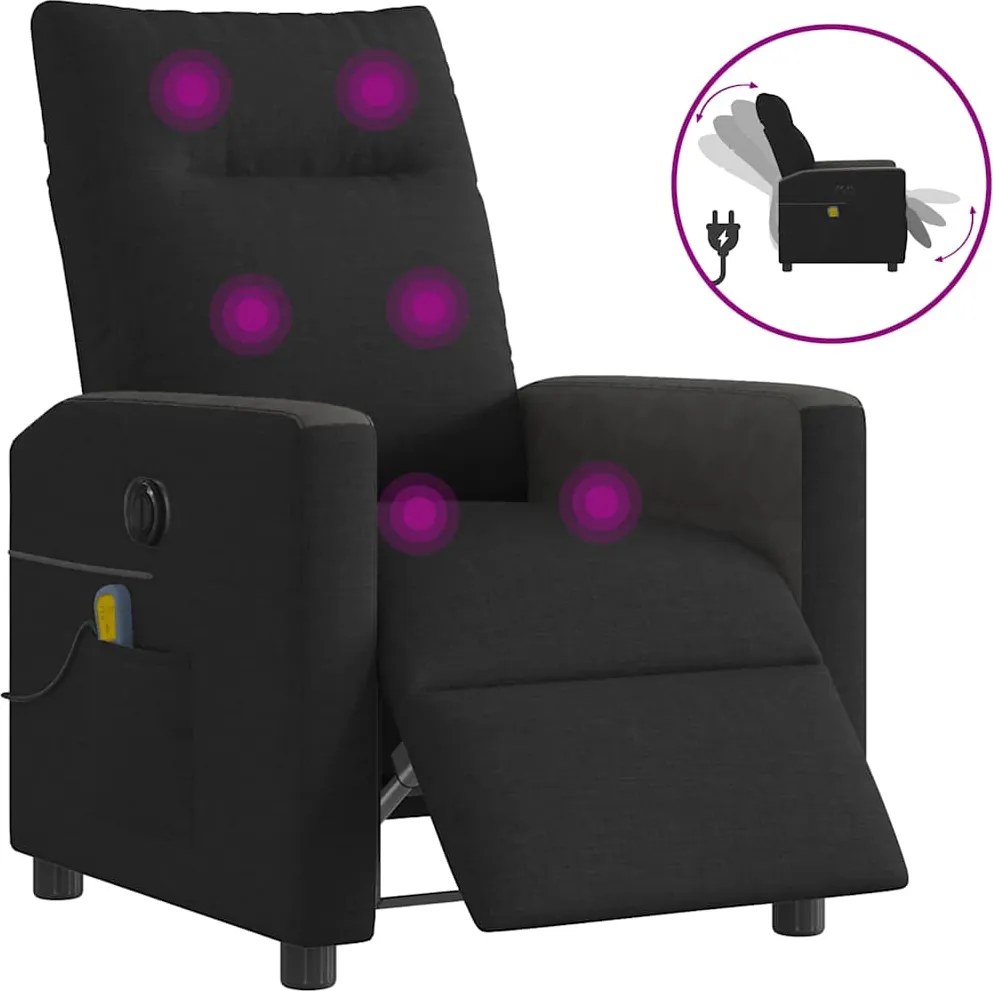 vidaXL fekete szövet elektromos dönthető masszázsfotel
