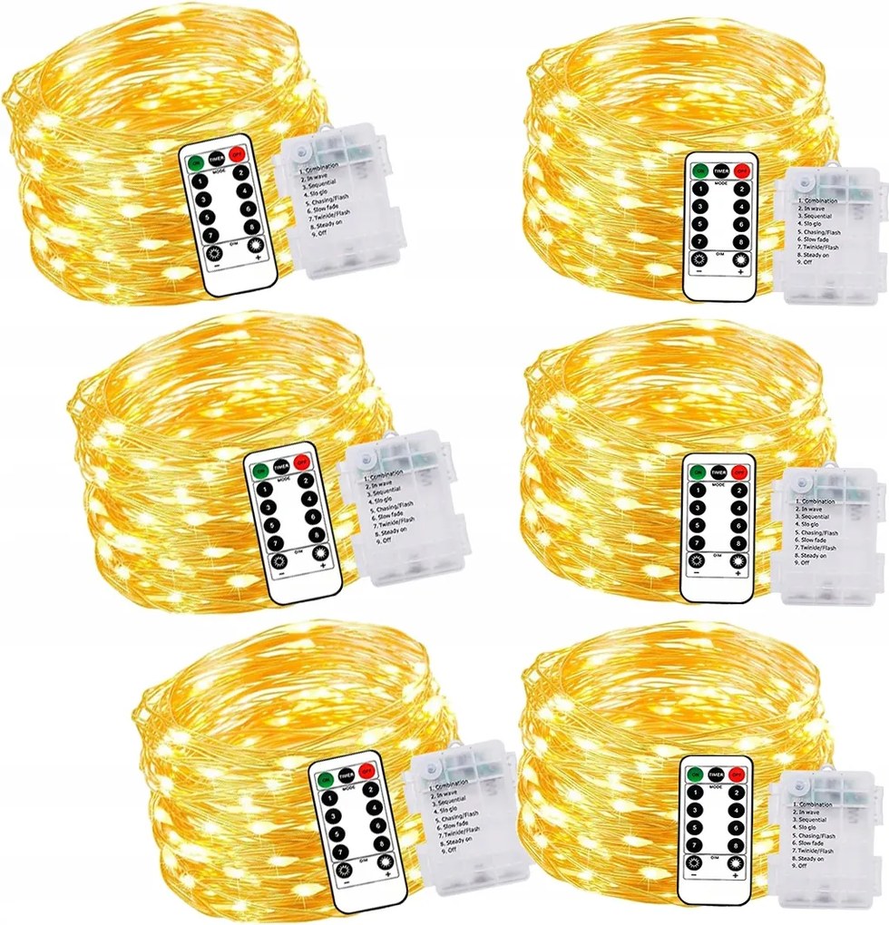 3x Led 5M Kábellel Meleg Akkumulátoros Lámpa Távirányító